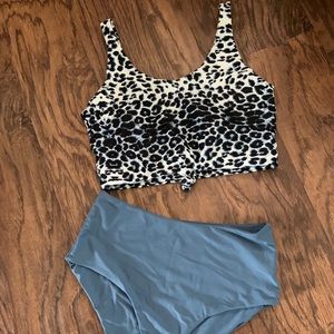 Womens Tie Top Bikini Swimsuit/ Leopard Top